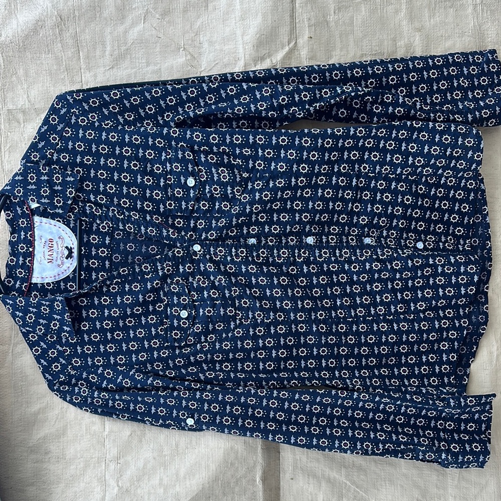 Blue Patterned Button-Up Shirt